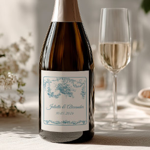 Powder Blue Toile de Jouy Wedding Bottle Label 