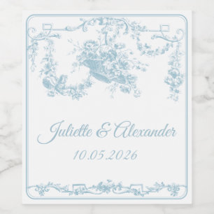 Powder Blue Toile de Jouy Wedding Bottle Label 