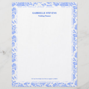 Powder Blue Vintage Floral Damask Letterhead