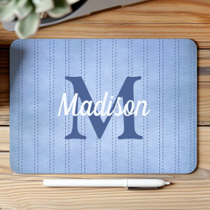 Powder Blue Vintage Pinstripe Retro Monogram Mouse Pad