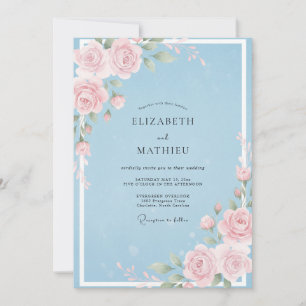 Powder Blue Warm Rose Wedding Invitation
