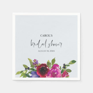Powder Blue Watercolor Floral Paper Napkin