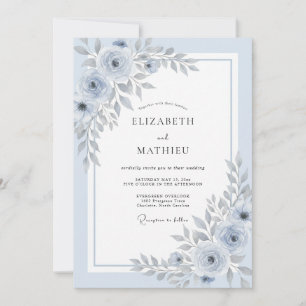 Powder Blue Watercolor Floral Wedding Invitation