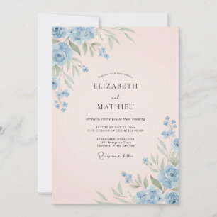 Powder Blue Whispering Bloom Wedding Invitation