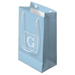 Powder Blue White Framed Initial Monogram Small Gift Bag