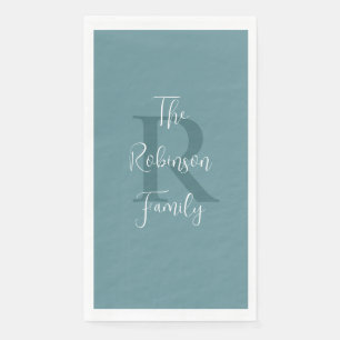 Powder Blue White Name Monogram Paper Guest Towel Napkin