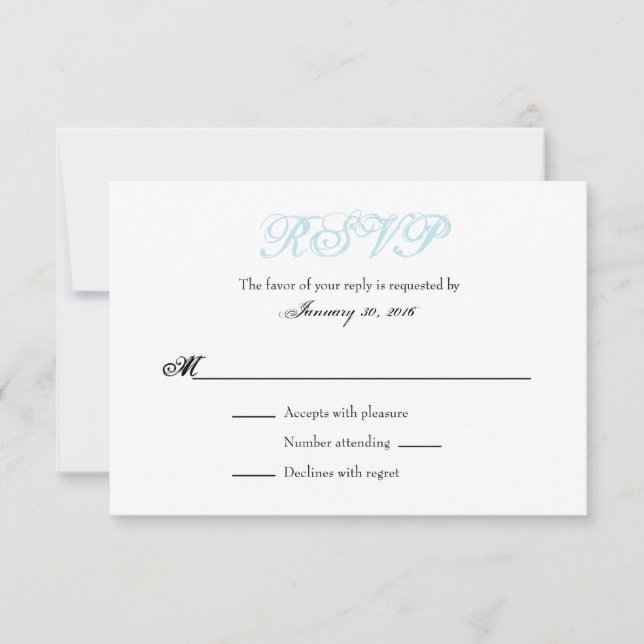 Powder Blue White Plain Simple Wedding RSVP Cards (Front)