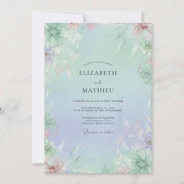 Powder Celadon Wisteria Wedding Invitation (Front)