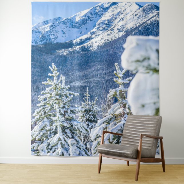 Powder Forest // Blue Snow Cap Mountain Tapestry (In Situ)