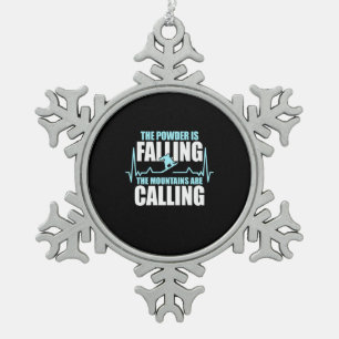 Powder Is Falling Snowboard Snowflake Pewter Christmas Ornament