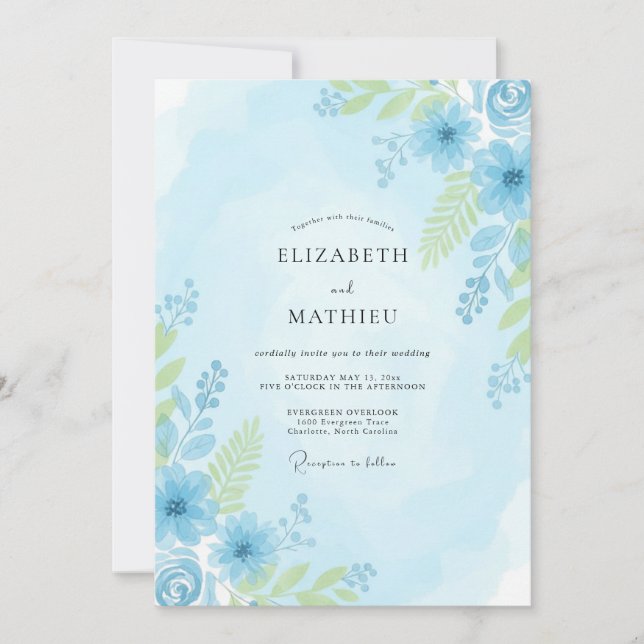 Powder Lime Leaf Wedding Invitation (Front)
