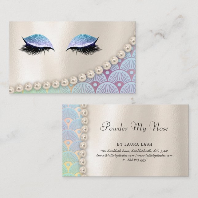 Powder my Nose Makeup Eye Lash Lashes Mermaid Business Card (Front/Back)