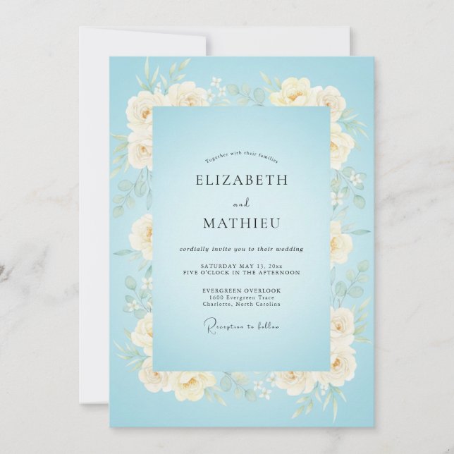 Powder Pearl Peony Wedding Invitation (Front)
