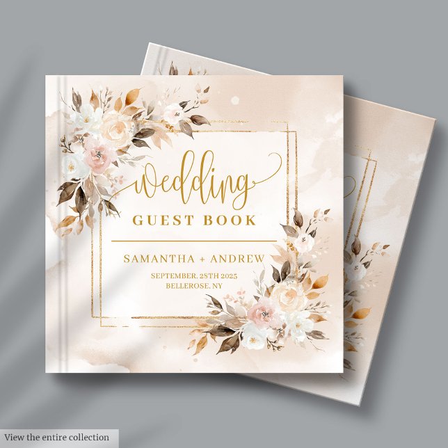 Powder Pink Fall Boho Bouquet Wedding Guest Book (Powder Pink Fall Boho Bouquet Wedding Guest Book)