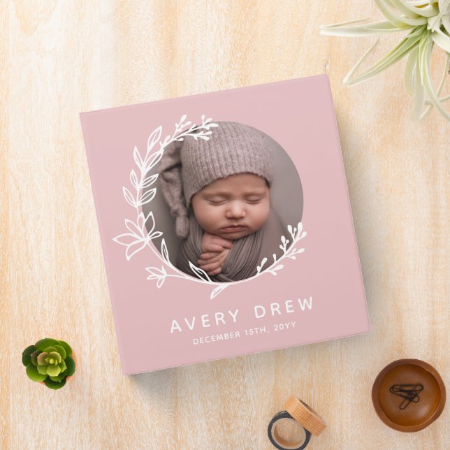 Powder Pink Floral Frame Round Baby Photo Binder (In Situ)