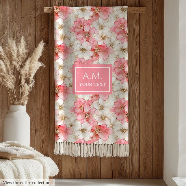 Powder Pink Flowers Elegant Monogram Blanket (Powder Pink Flowers Elegant Monogram Blanket)
