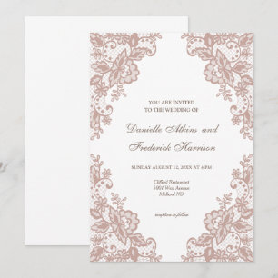 Powder pink lace floral wedding invitation 