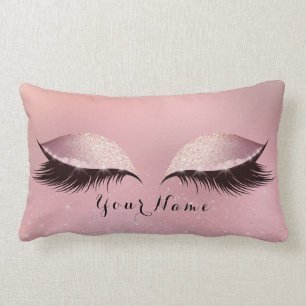 Powder Pink Name Princess Lashes Glitter Makeup Lumbar Pillow