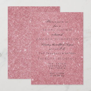 Powder Pink Rose Glitter Black White Bridal Shower Invitation