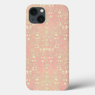 Powder Puff Peachy Pink Girly Damask iPhone 13 Case