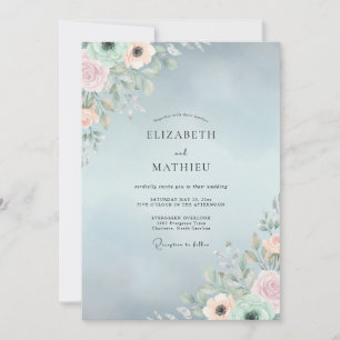 Powder Soft Blue Peony Wedding Invitation