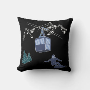 Powder to The People Snowboarder Ski Resort Throw Pillow