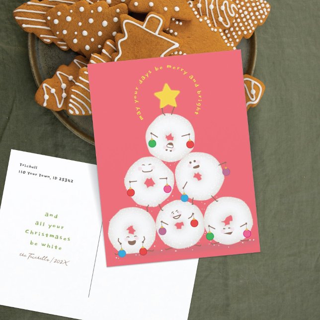 Powdered Sugar Doughnuts Tree Christmas Holiday Postcard (Creator Uploaded)