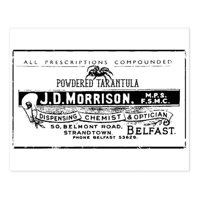 Powdered Tarantula Apothecary Label   Rubber Stamp (Imprint)