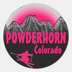 Powderhorn Colorado - autocollants de skieur rose