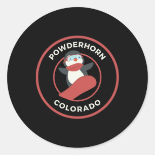 Powderhorn Colorado Snowboarding Penguin Snowboard Classic Round Sticker