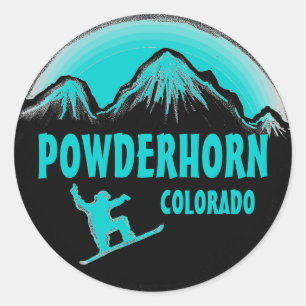 Powderhorn Colorado teal snowboard stickers