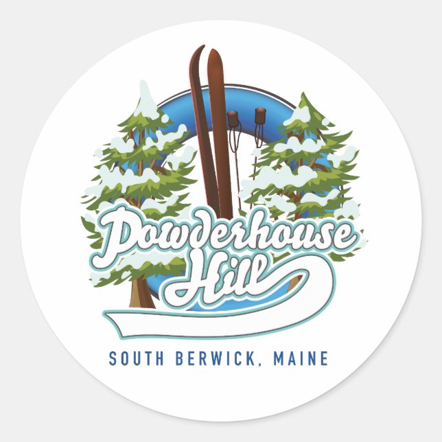 powderhouse hill south berwick maine ski logo classic round sticker (Front)