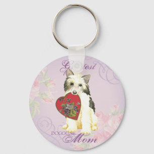 Powderpuff Heart Mom Keychain