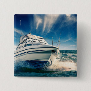 Power Boat Coming Into Chichester Harbour 2 Inch Square Button