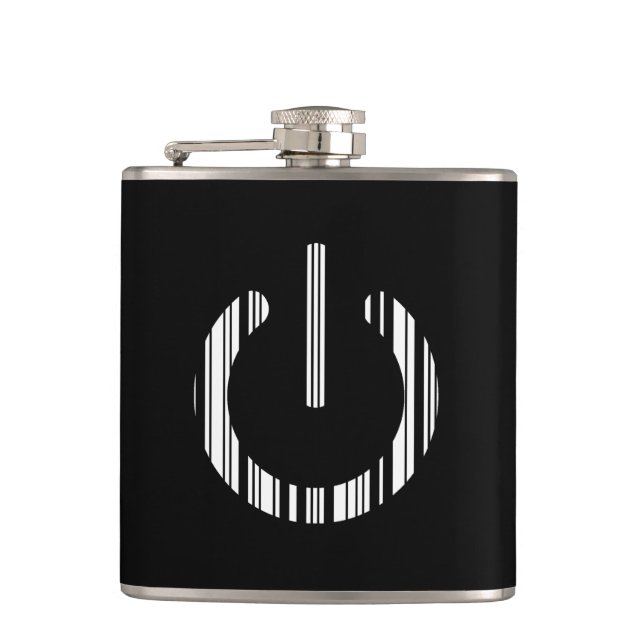 POWER BUTTON BAR CODE Power-Up Pattern Design Hip Flask (Front)
