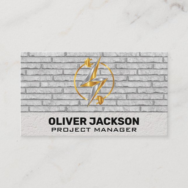Power Electrical Cord Logo | Brick Wall  Business Card (Front)