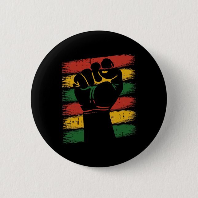 Power Fist Juneteenth Cool Melanin Pride African A 2 Inch Round Button (Front)