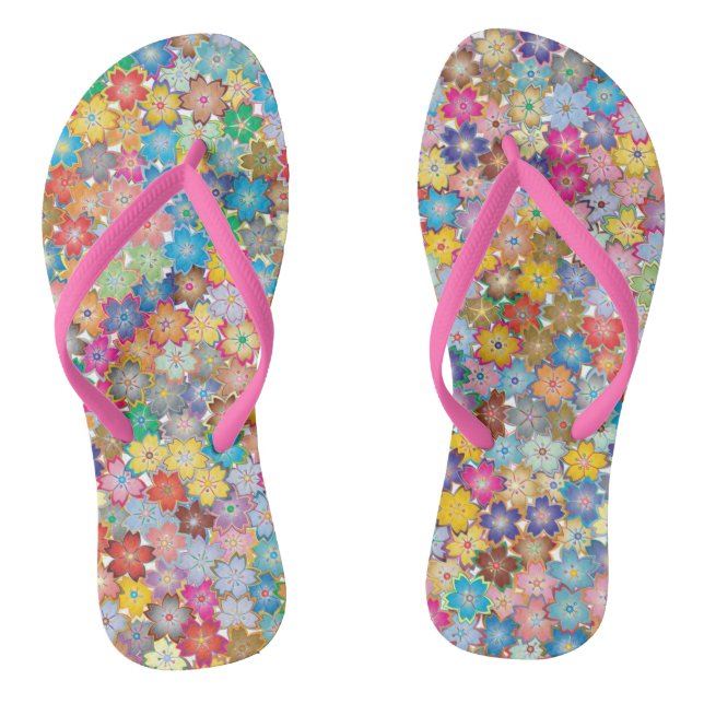 Power flower vibrant 60's pattern flip flops (Footbed)