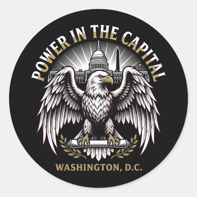 Power in the Capital Washington DC Bald Eagle Art Classic Round Sticker (Front)