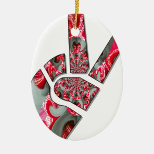 Power in the Palm: The Two-Finger Salute Ceramic Ornament (Front)