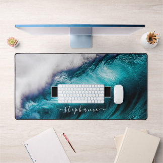 Power Inspirational Word Ocean Wave Photograph Desk Mat