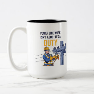 Power Line Worker "Duty" Illustration Two-Tone Coffee Mug