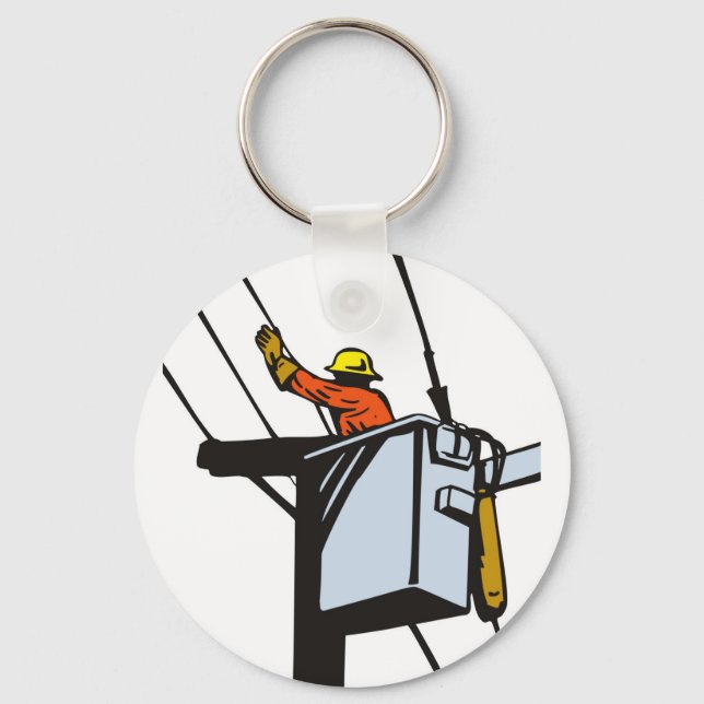 Power Lineman Electrician Electric Worker Keychain (Front)