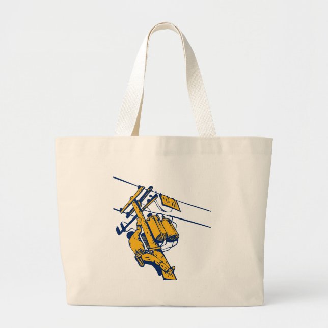 Power Lineman Electrician Electric Worker Large Tote Bag (Front)