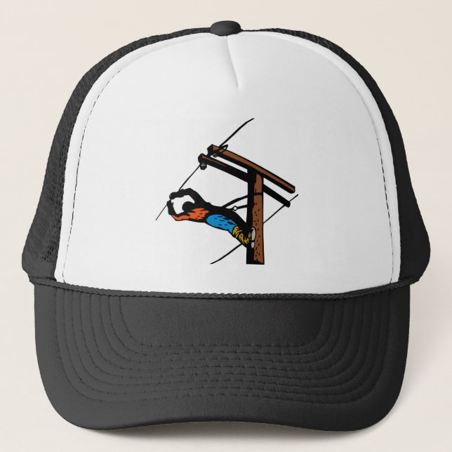 Power Lineman Electrician Electric Worker Trucker Hat (Front)