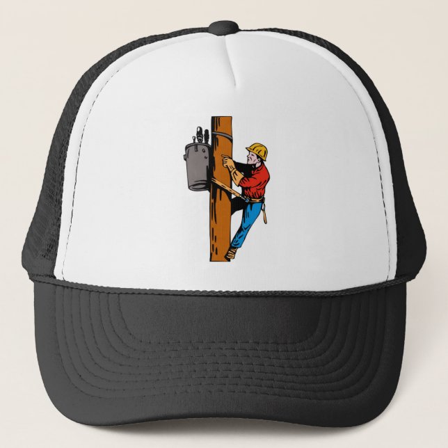 Power Lineman Electrician Electric Worker Trucker Hat (Front)