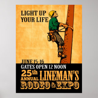 power lineman electrician repairman vintage poster