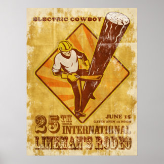power lineman electrician repairman vintage poster