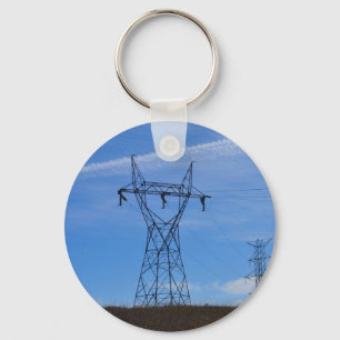 Power lines in blue sky keychain