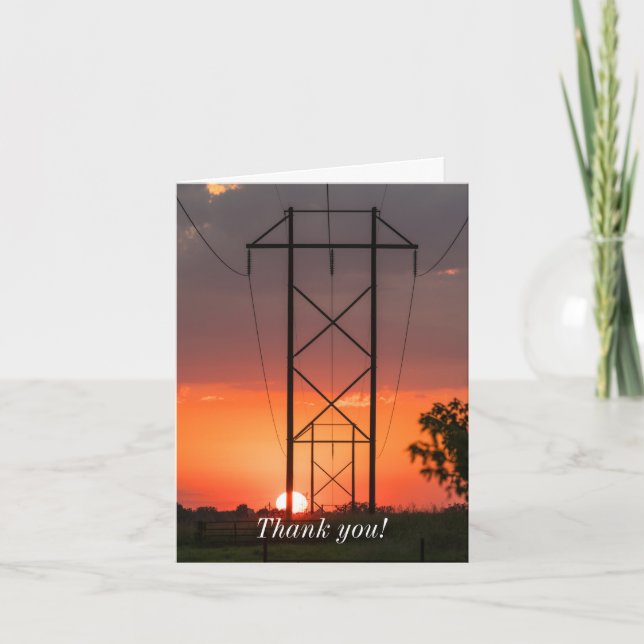 Power Lines Sunset Silhouette Thank You Card (Front)